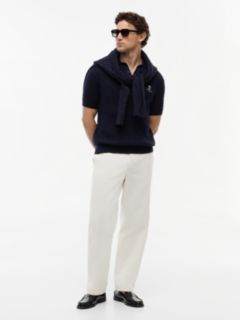 Regular Fit Embroidery Cable Knit Polo Shirt — Blue 2