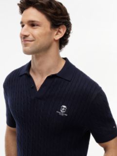 Regular Fit Embroidery Cable Knit Polo Shirt — Blue 3