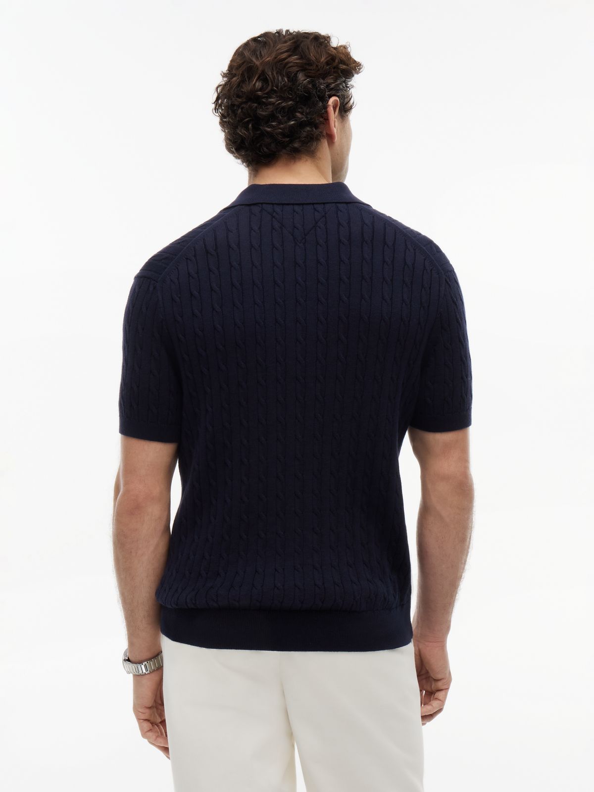 Regular Fit Embroidery Cable Knit Polo Shirt — Blue