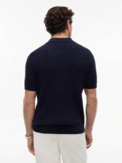 Regular Fit Embroidery Cable Knit Polo Shirt — Blue 4