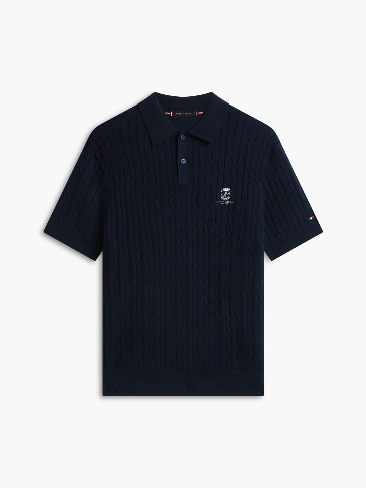 Regular Fit Embroidery Cable Knit Polo Shirt — Blue