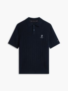 Regular Fit Embroidery Cable Knit Polo Shirt — Blue 5