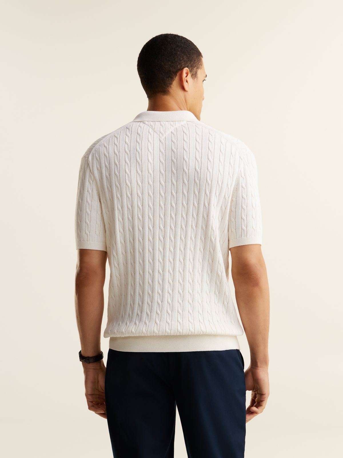 Regular Fit Embroidery Cable Knit Polo Shirt — Yellow