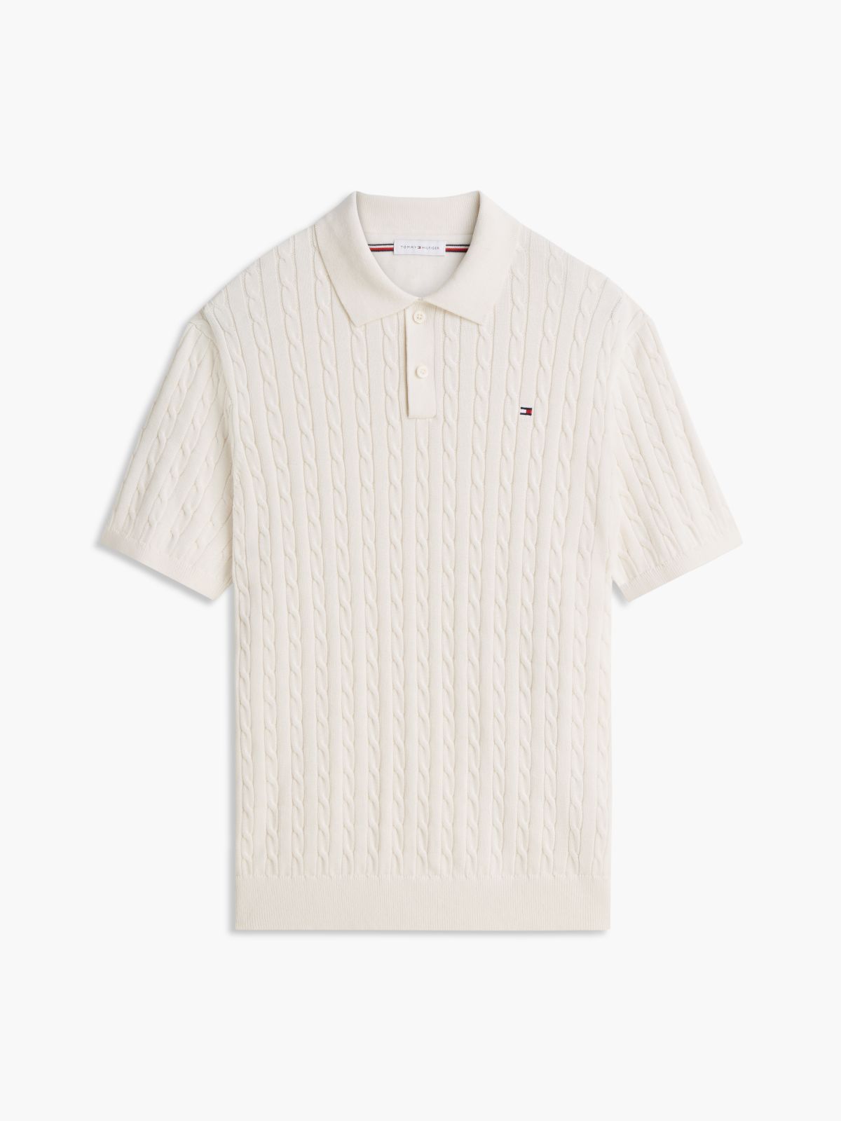 Regular Fit Embroidery Cable Knit Polo Shirt — Yellow