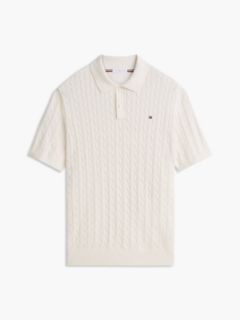 Regular Fit Embroidery Cable Knit Polo Shirt — Yellow 5
