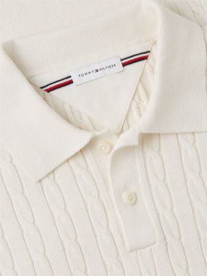 yellow regular fit embroidery cable knit polo shirt for men tommy hilfiger
