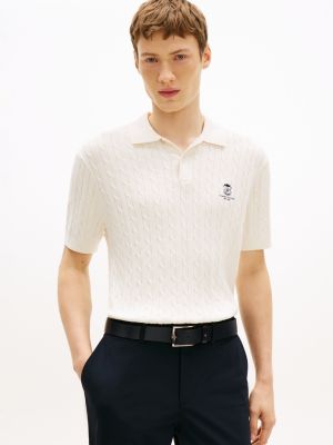 polo en maille torsadée à logo brodé yellow pour hommes tommy hilfiger