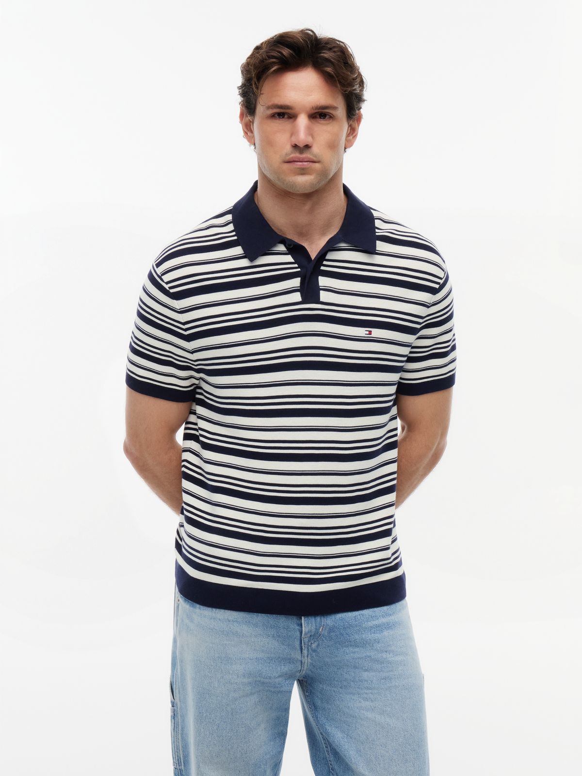Relaxed Fit Cool Comfort Knit Polo Shirt — Blue