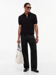 Regular Fit Textured Knit Zip Polo Shirt — Black 2