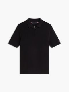 Regular Fit Textured Knit Zip Polo Shirt — Black 5