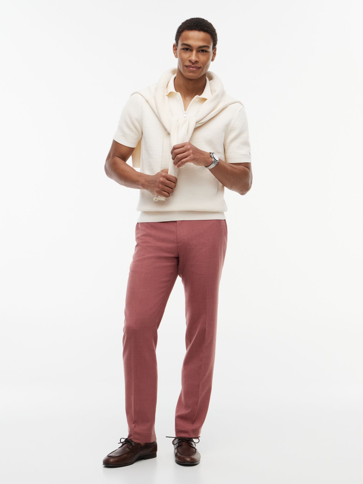 Regular Fit Textured Knit Zip Polo Shirt — Yellow