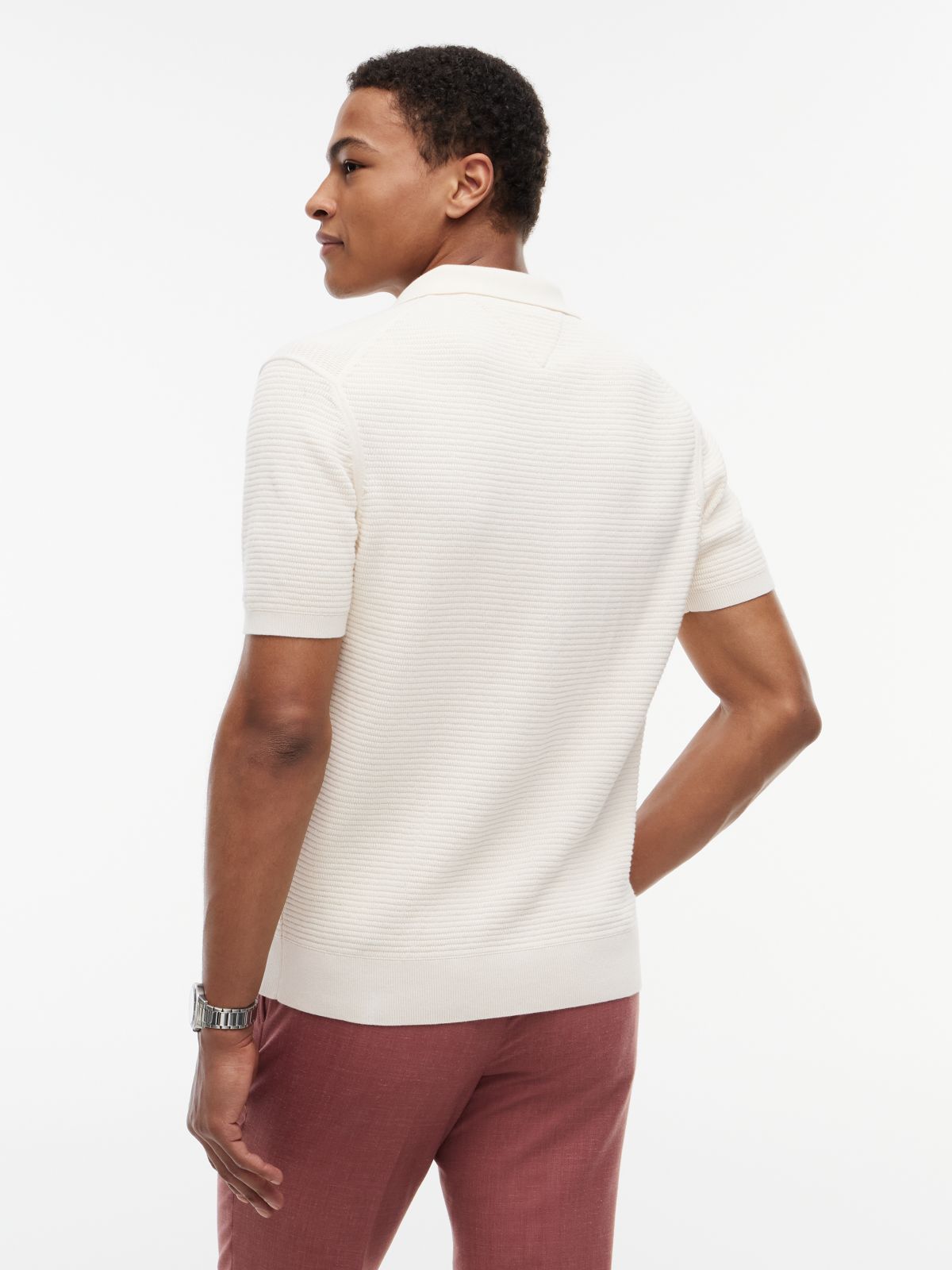Regular Fit Textured Knit Zip Polo Shirt — Yellow