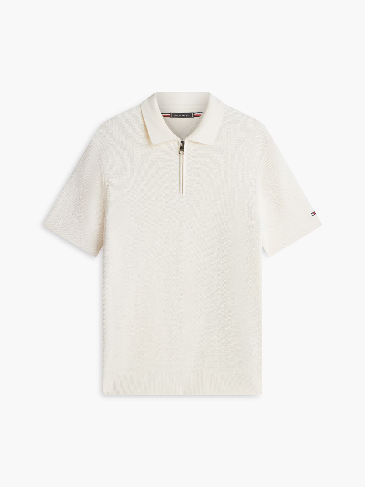 Regular Fit Textured Knit Zip Polo Shirt — Yellow