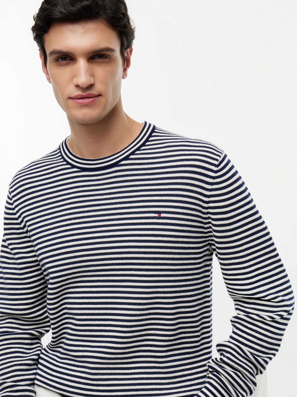Structured Yarn Dyed Crew Neck Jumper — Multi