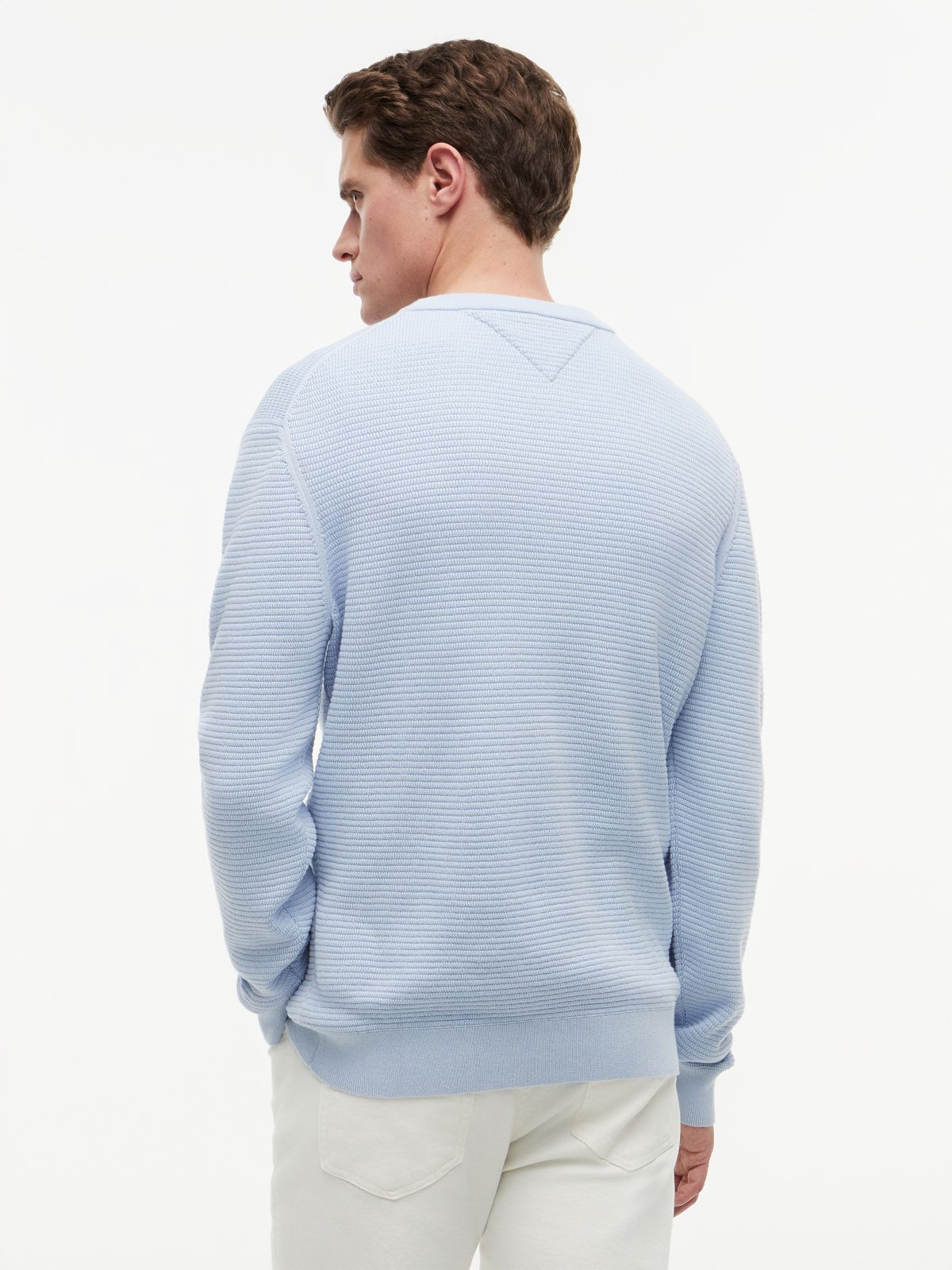 Structured Yarn Dyed Crew Neck Jumper — Blue
