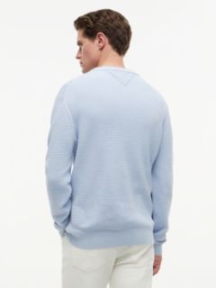 Structured Yarn Dyed Crew Neck Jumper — Blue 4