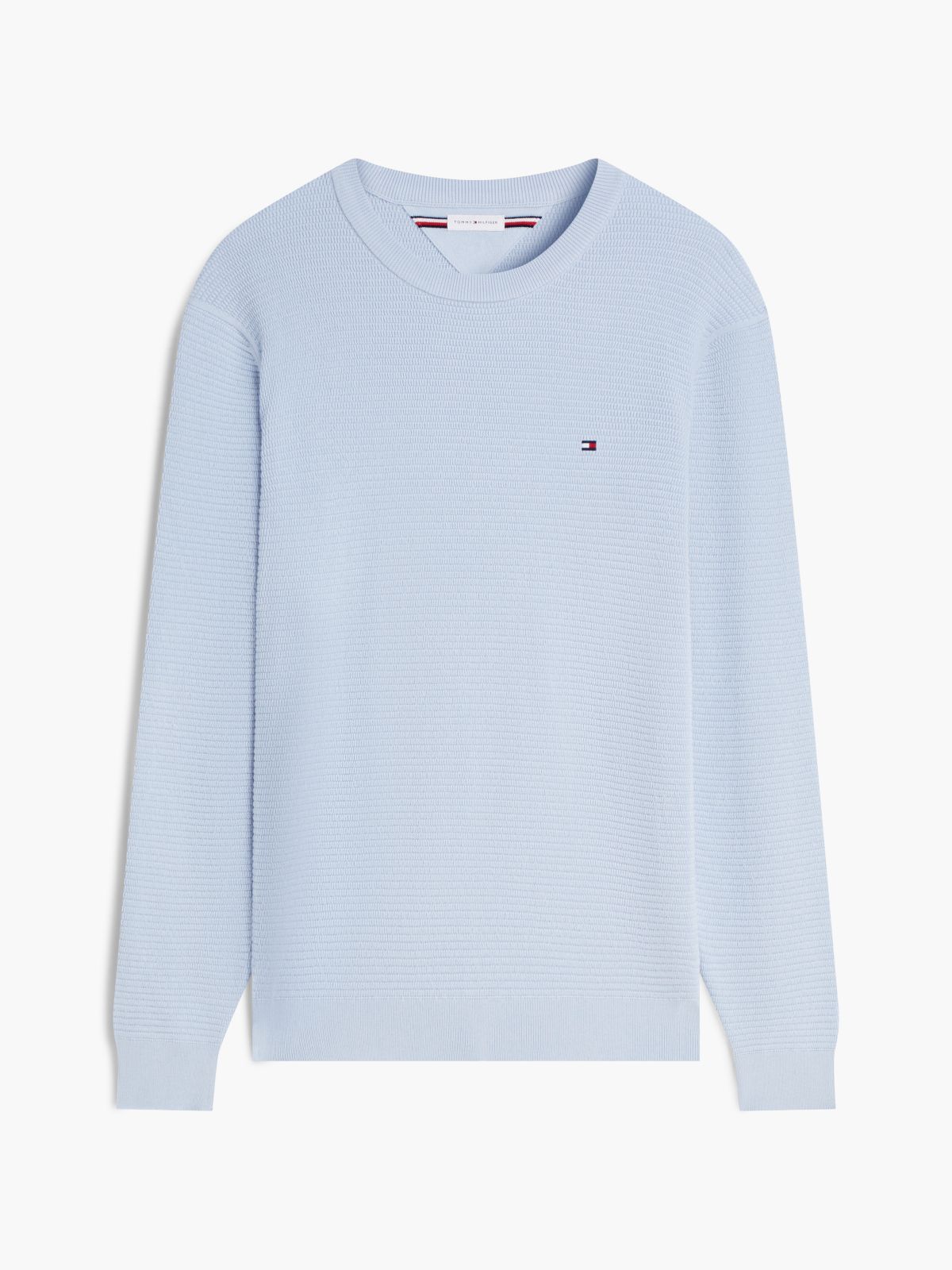 Structured Yarn Dyed Crew Neck Jumper — Blue
