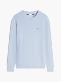 Structured Yarn Dyed Crew Neck Jumper — Blue 5