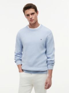 Structured Yarn Dyed Crew Neck Jumper — Blue 1