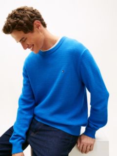 Structured Yarn Dyed Crew Neck Jumper — Blue 2