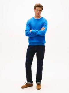 Structured Yarn Dyed Crew Neck Jumper — Blue 3