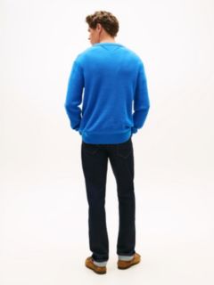 Structured Yarn Dyed Crew Neck Jumper — Blue 4