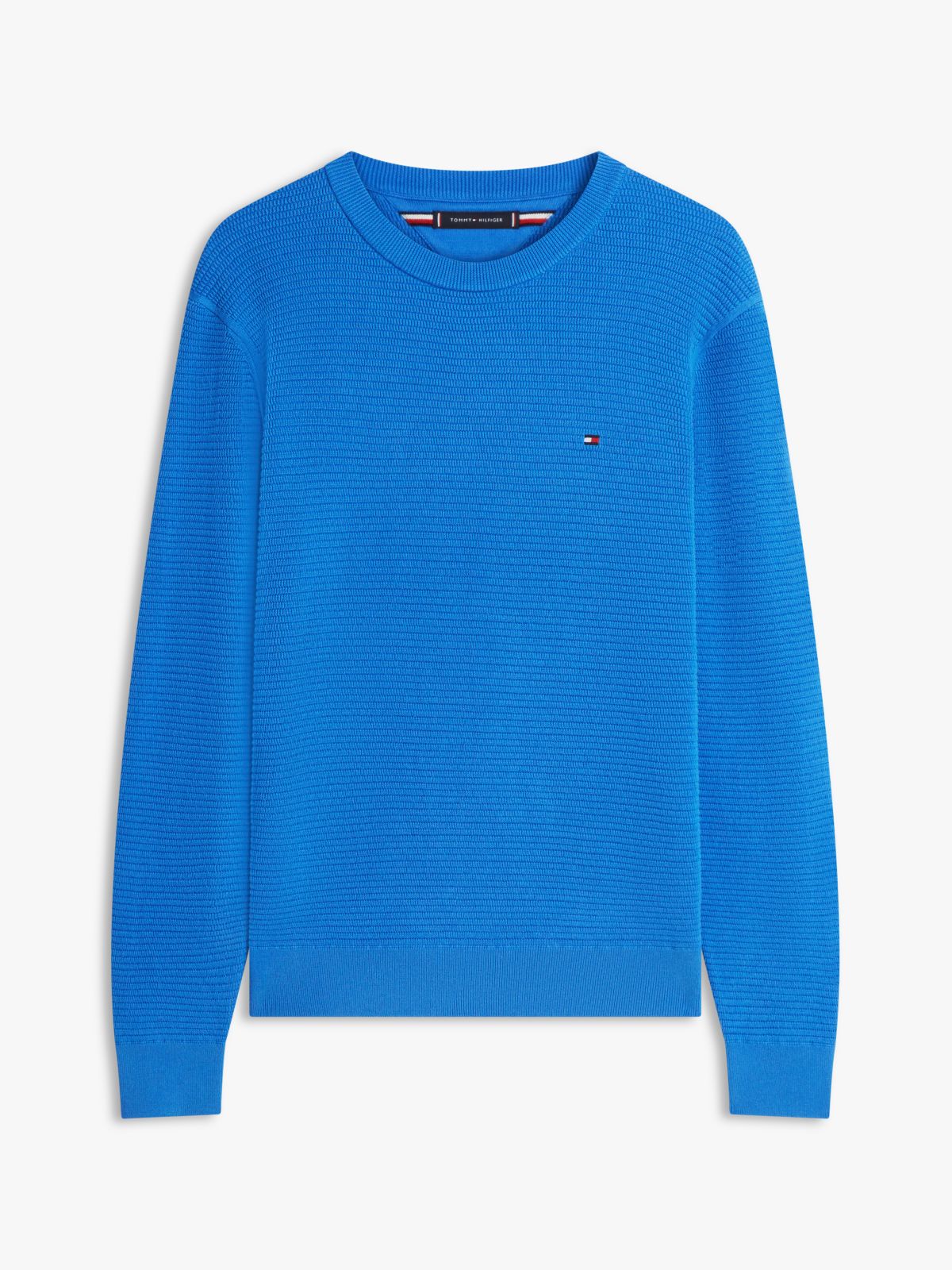 Structured Yarn Dyed Crew Neck Jumper — Blue