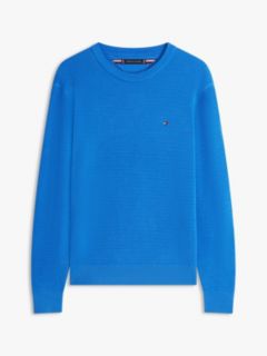 Structured Yarn Dyed Crew Neck Jumper — Blue 5