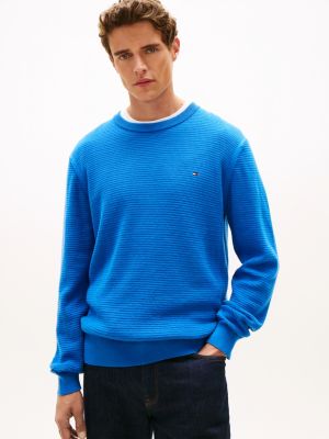 blue strukturierter rundhals-strickpullover für herren - tommy hilfiger