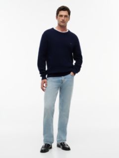 Structured Yarn Dyed Crew Neck Jumper — Blue 2