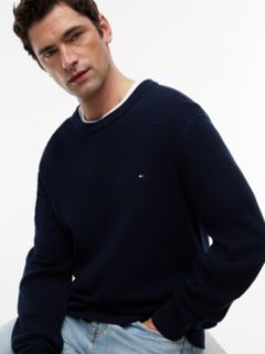 Structured Yarn Dyed Crew Neck Jumper — Blue 3