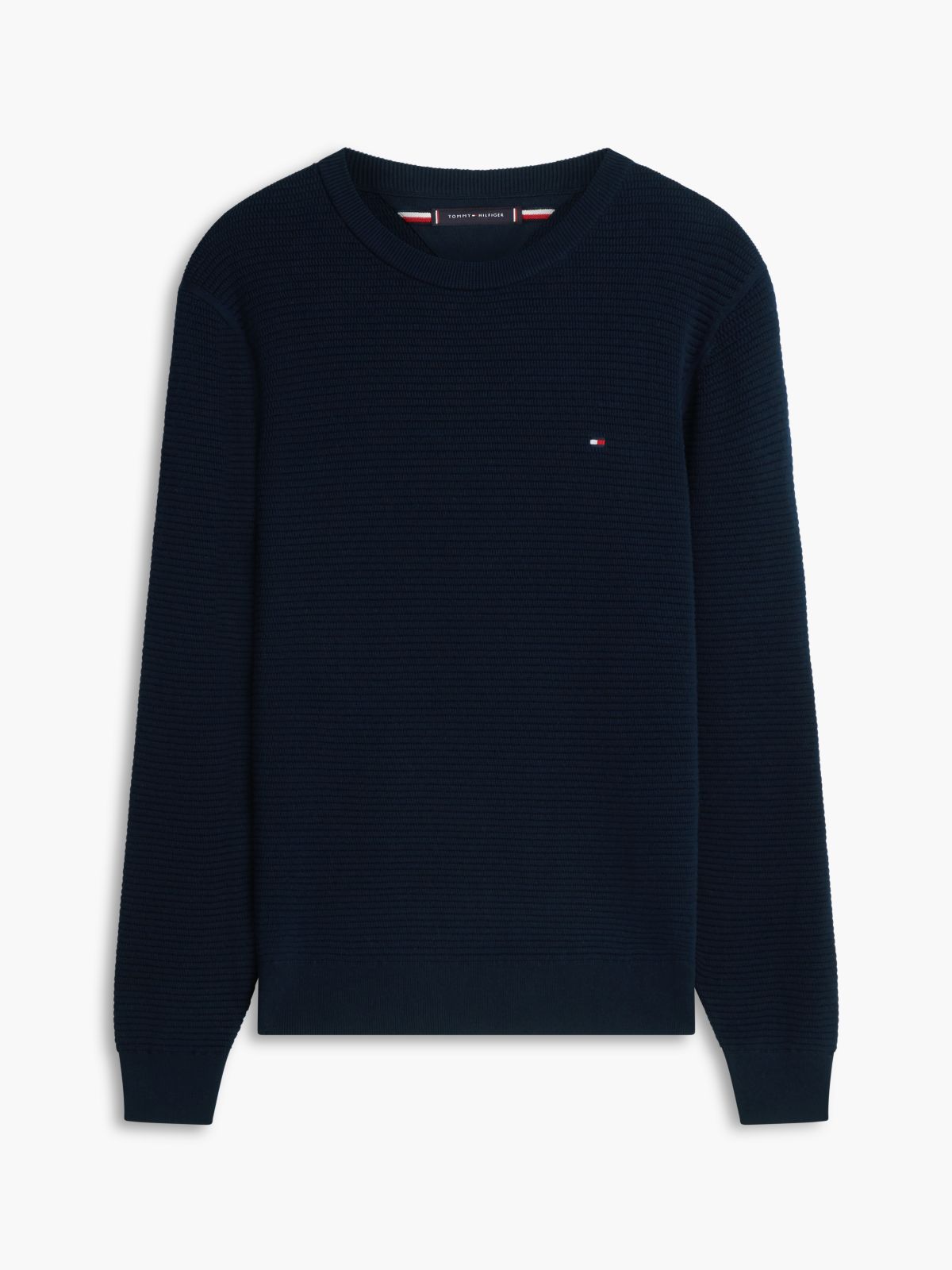 Structured Yarn Dyed Crew Neck Jumper — Blue
