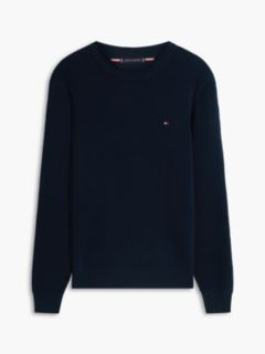 Structured Yarn Dyed Crew Neck Jumper — Blue 5