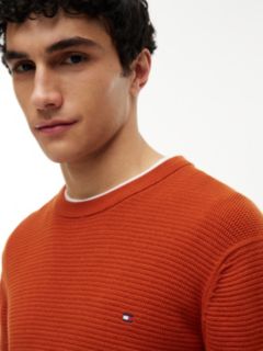 Structured Yarn Dyed Crew Neck Jumper — Orange 3