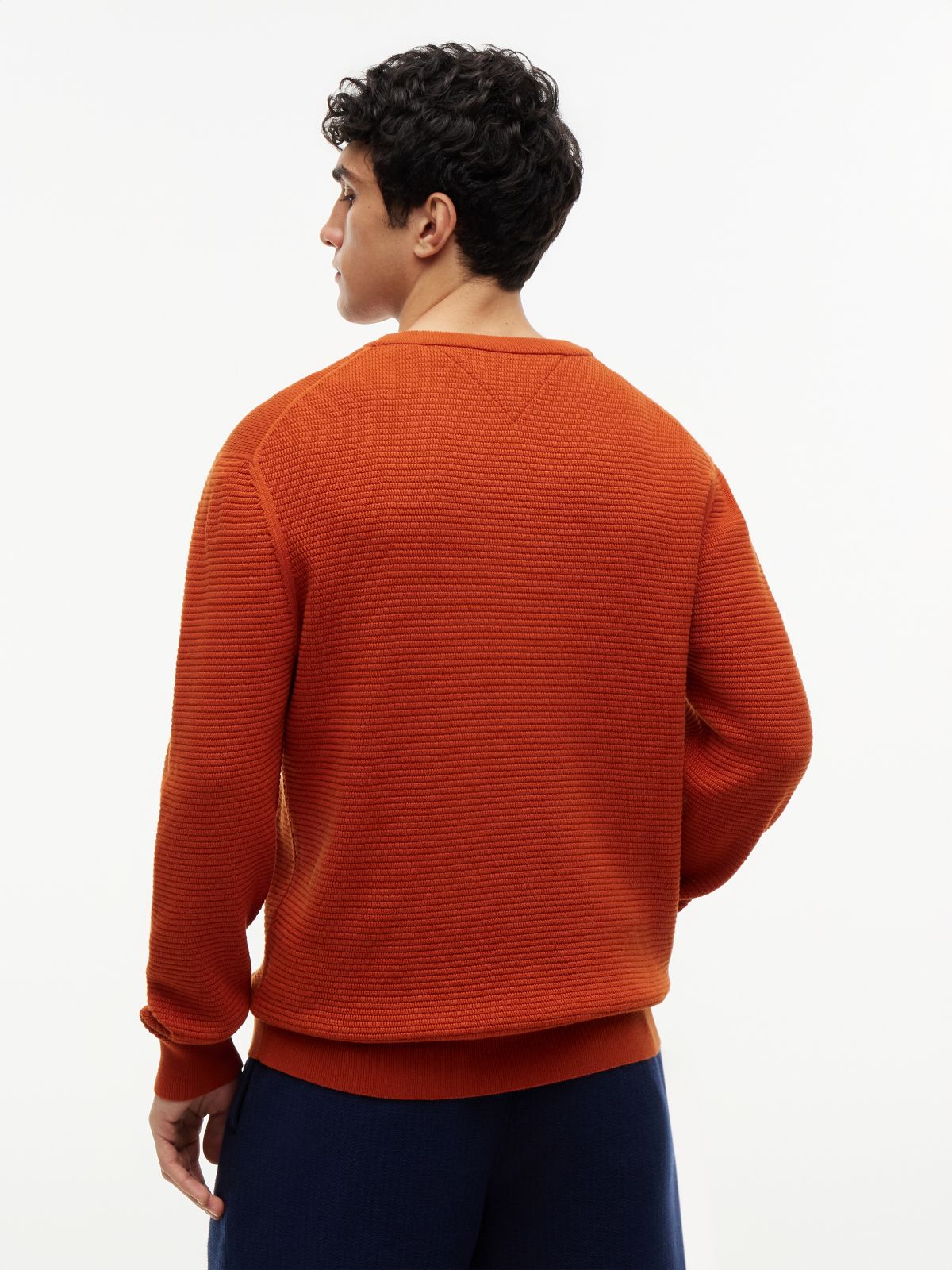 Structured Yarn Dyed Crew Neck Jumper — Orange
