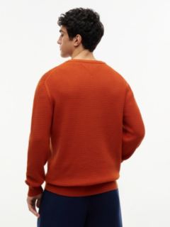 Structured Yarn Dyed Crew Neck Jumper — Orange 4
