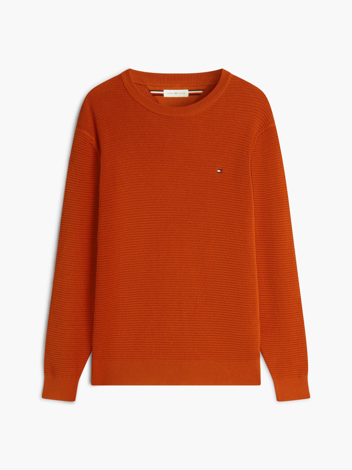 Structured Yarn Dyed Crew Neck Jumper — Orange