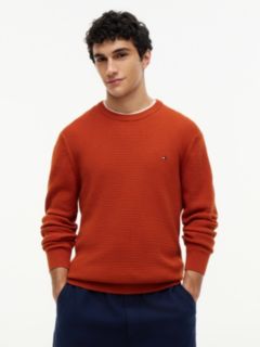 Structured Yarn Dyed Crew Neck Jumper — Orange 1