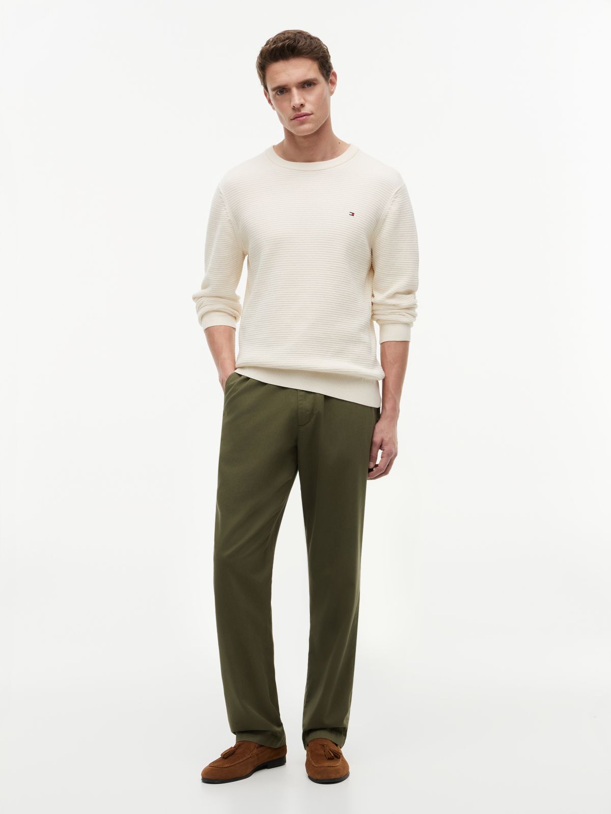 Structured Yarn Dyed Crew Neck Jumper — Yellow