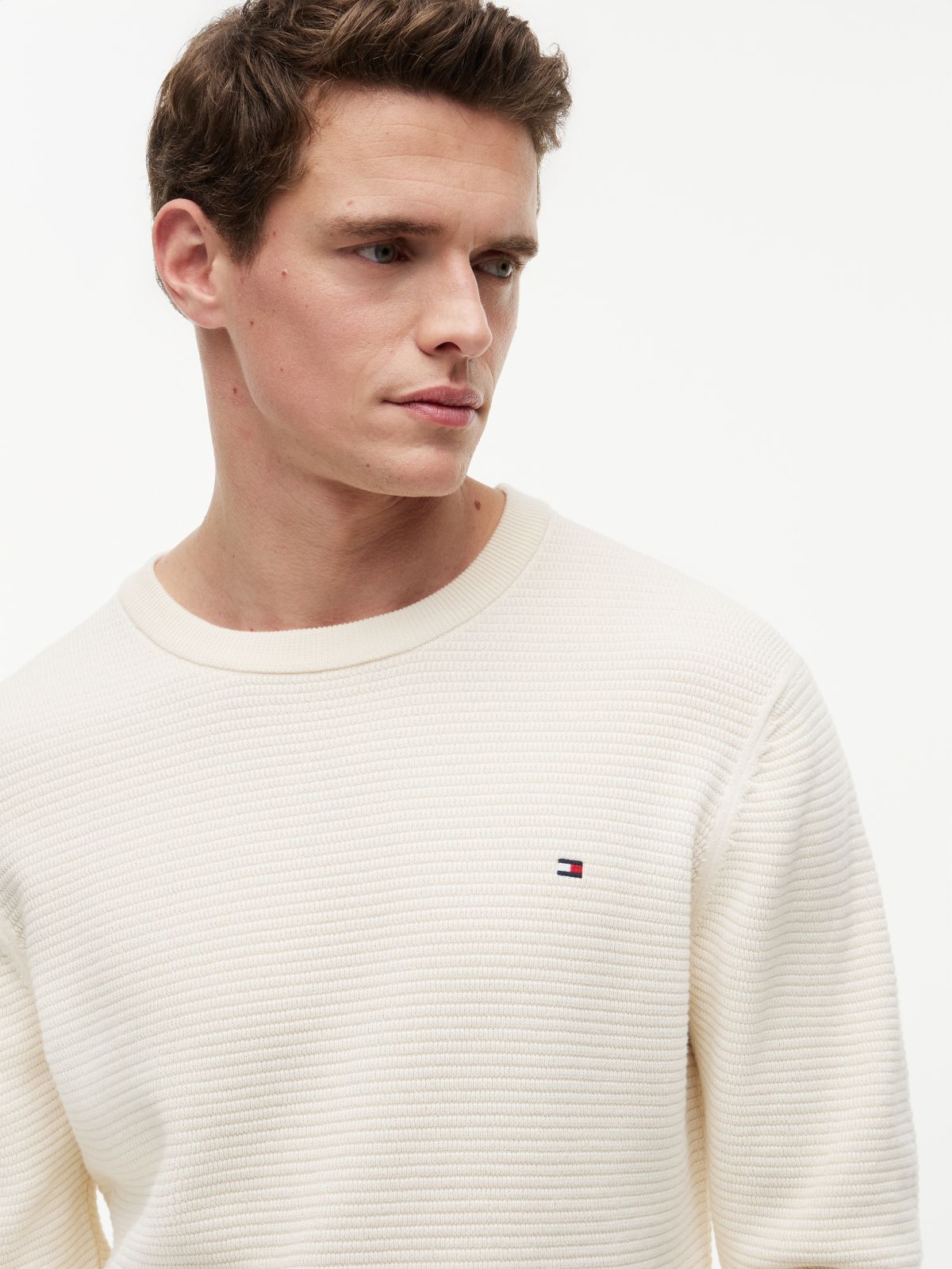 Structured Yarn Dyed Crew Neck Jumper — Yellow