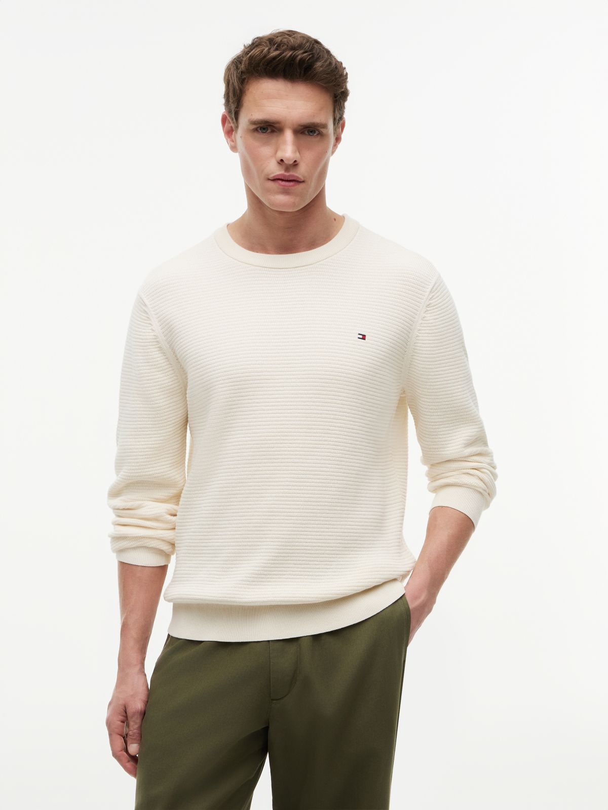 Structured Yarn Dyed Crew Neck Jumper — Yellow
