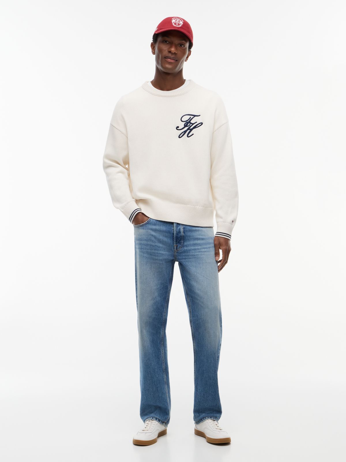 Logo Embroidery Chunky Crew Neck Jumper — Yellow