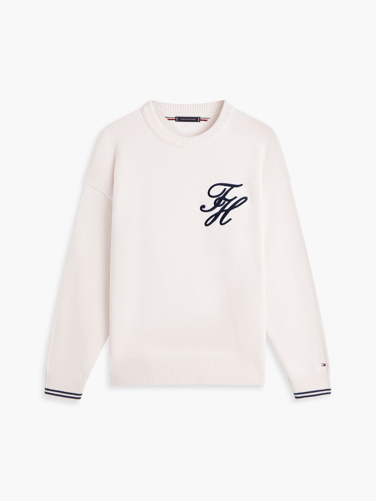 Logo Embroidery Chunky Crew Neck Jumper — Yellow