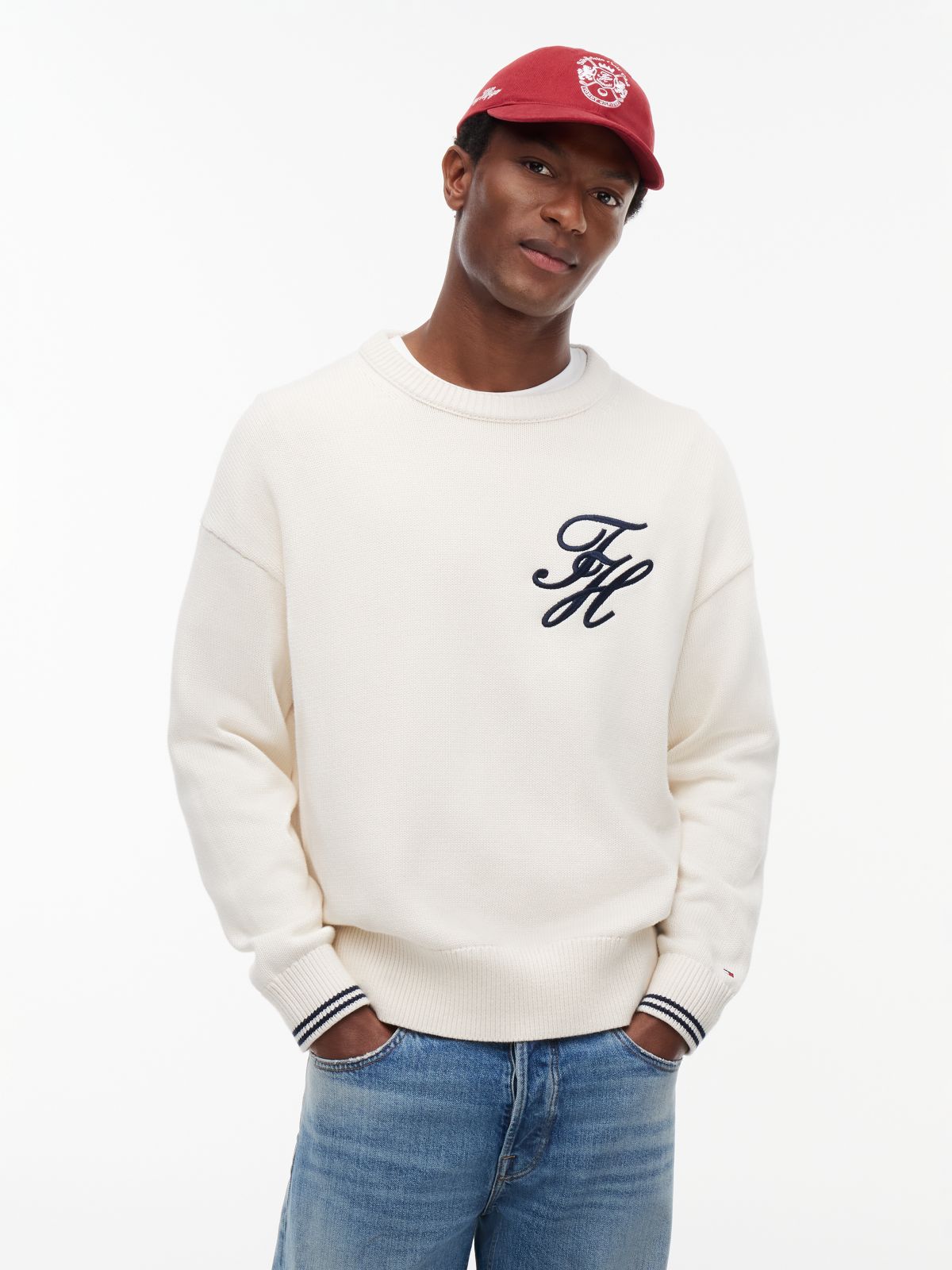 Logo Embroidery Chunky Crew Neck Jumper — Yellow