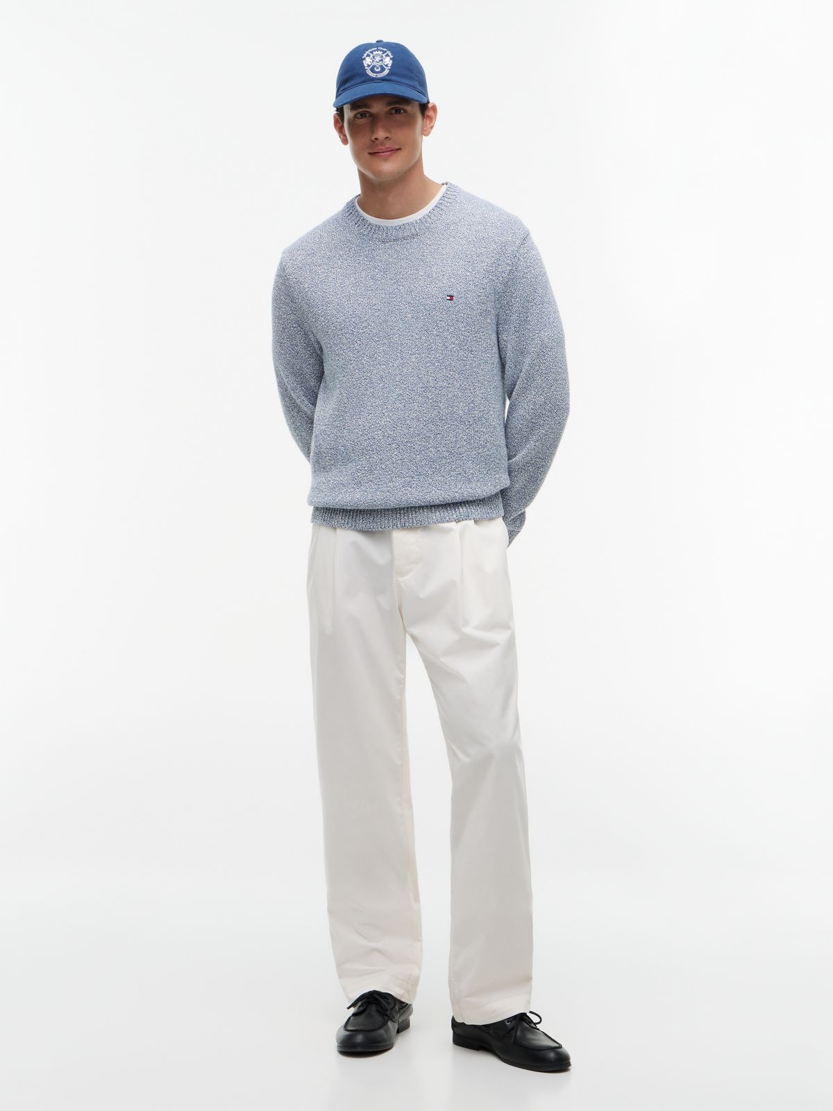 Two-Tone Bouclé Relaxed Crew Neck Jumper — Blue