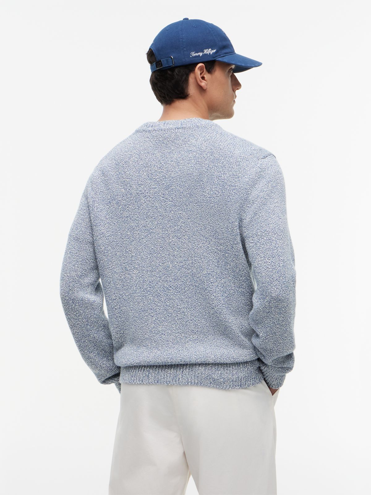 Two-Tone Bouclé Relaxed Crew Neck Jumper — Blue