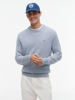 Two-Tone Bouclé Relaxed Crew Neck Jumper — Blue 1