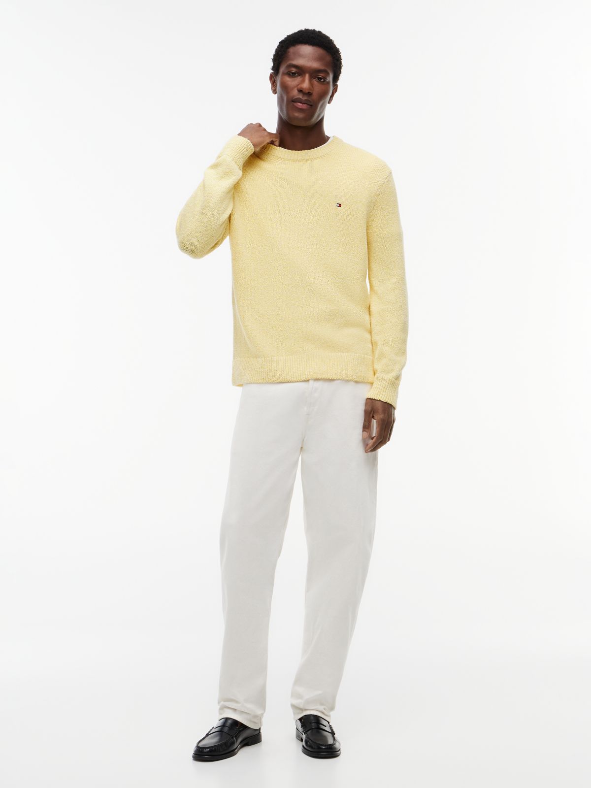 Two-Tone Bouclé Relaxed Crew Neck Jumper — Yellow