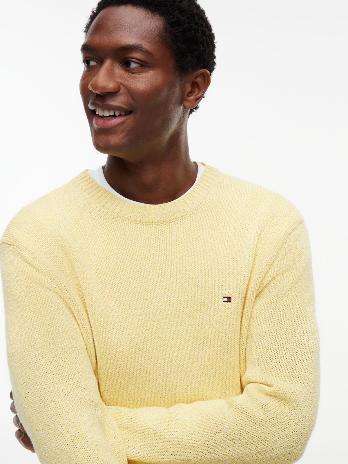 Two-Tone Bouclé Relaxed Crew Neck Jumper — Yellow