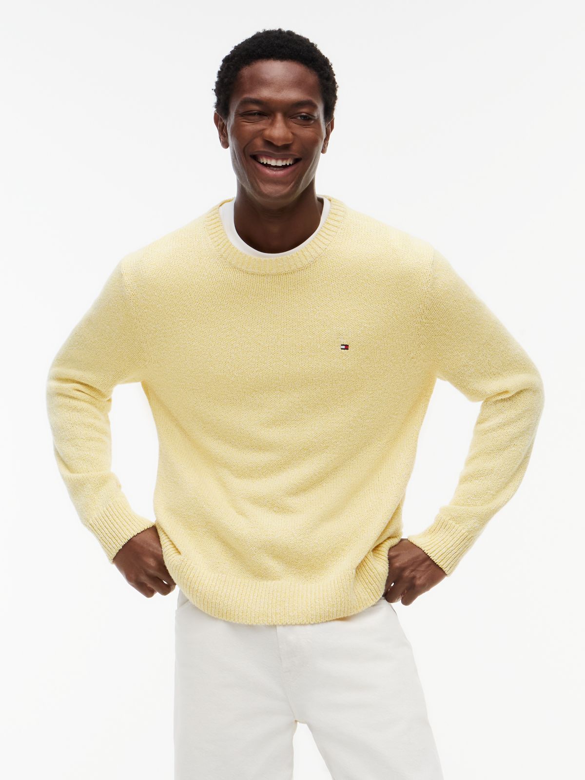Two-Tone Bouclé Relaxed Crew Neck Jumper — Yellow